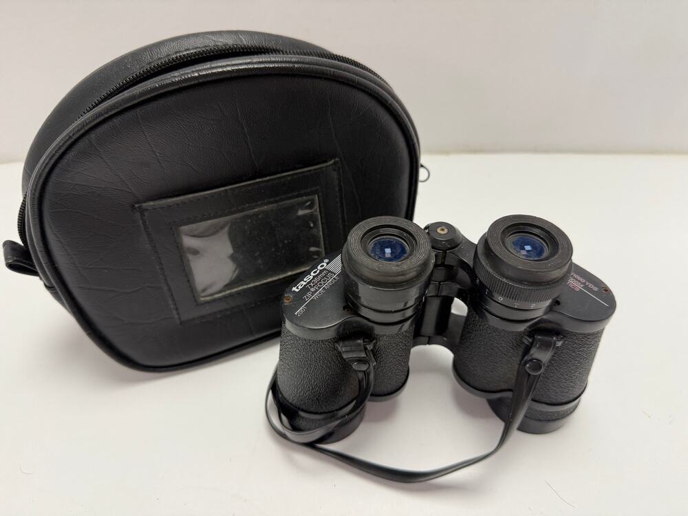 Vintage Tasco 7x35 Binoculars Wide Angle Zip Focus With Case 525 Ft 1000 Yds